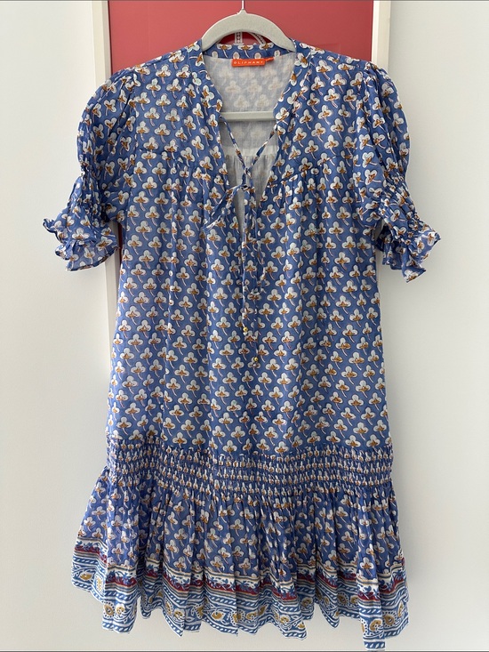 Oliphant Dresses & Skirts - Oliphant Blue Floral Tie-Neck Blouse - size small